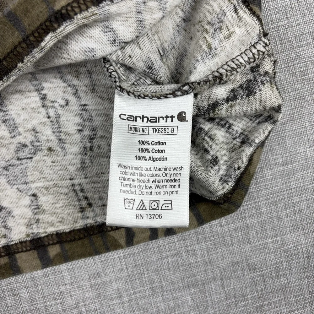 Carhartt Shirt Youth L 14-16 Green Camo Long Sleeve Logo Hunting Graphic Tee